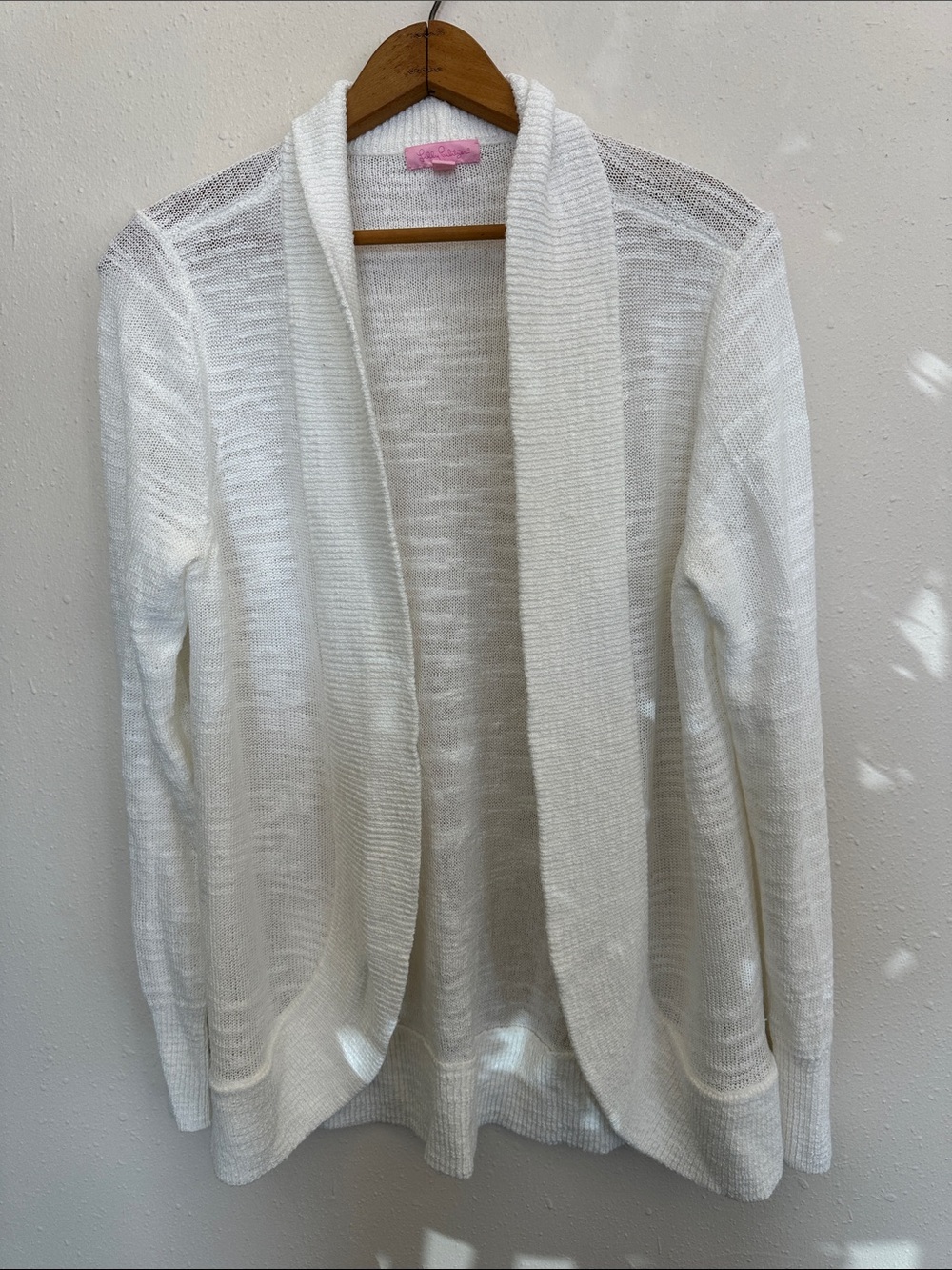Lilly Pulitzer White Open-Front Shawl Collar Cardigan - stretchy knit